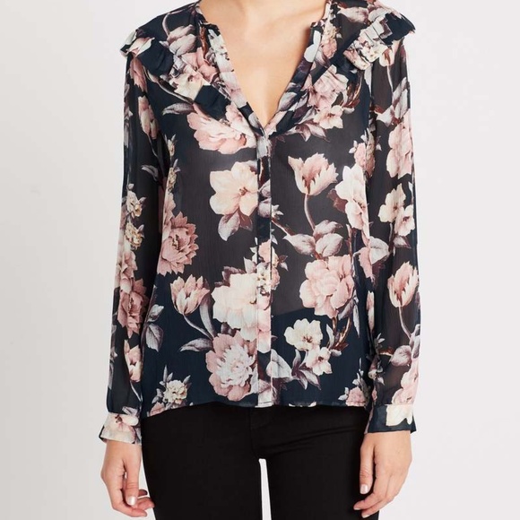 PAIGE Amore Silk Black Floral Blouse, 100% silk, size Small and X-Small - Picture 1 of 6